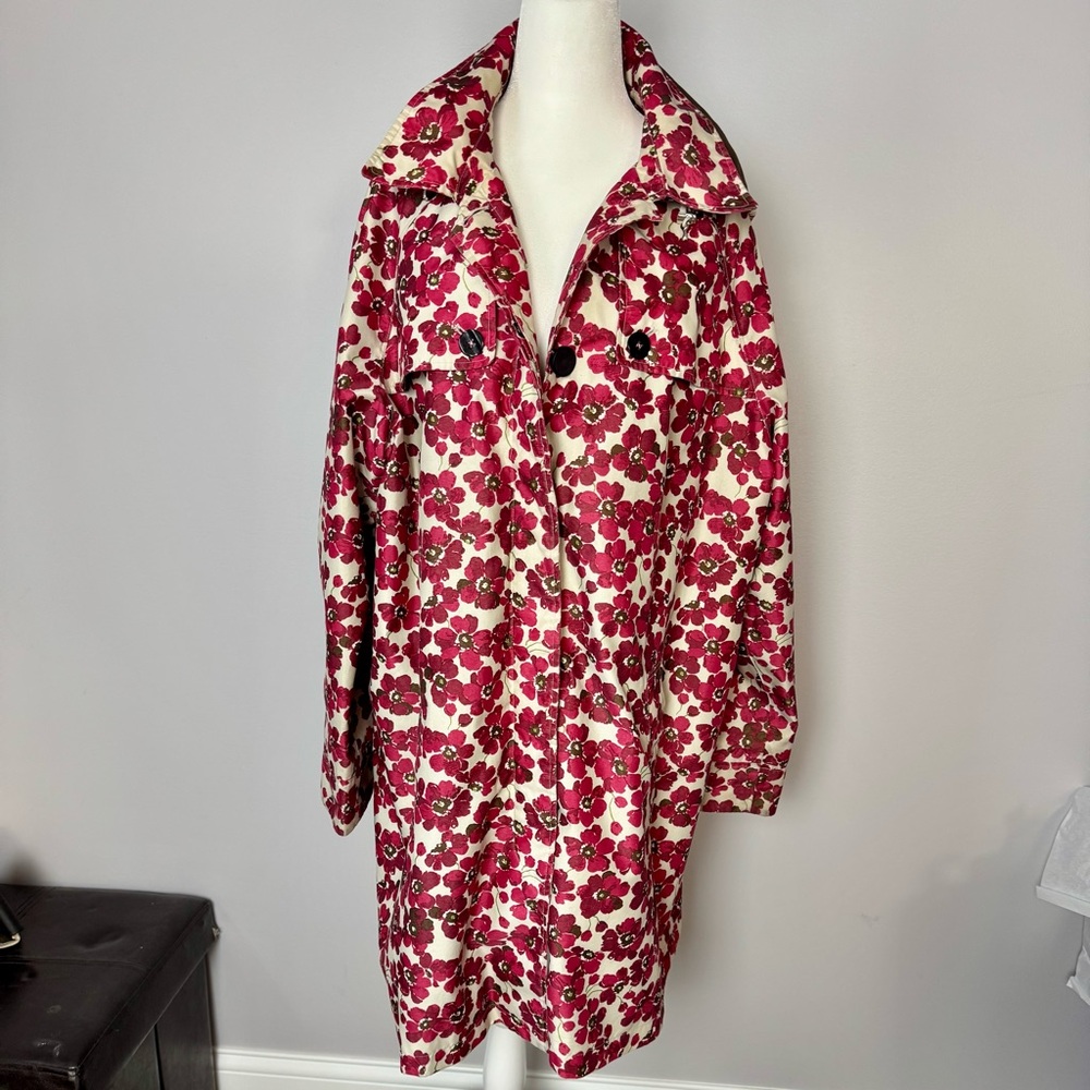 Lands' End Floral Trench Coat - Red and White - Picture 2 of 10
